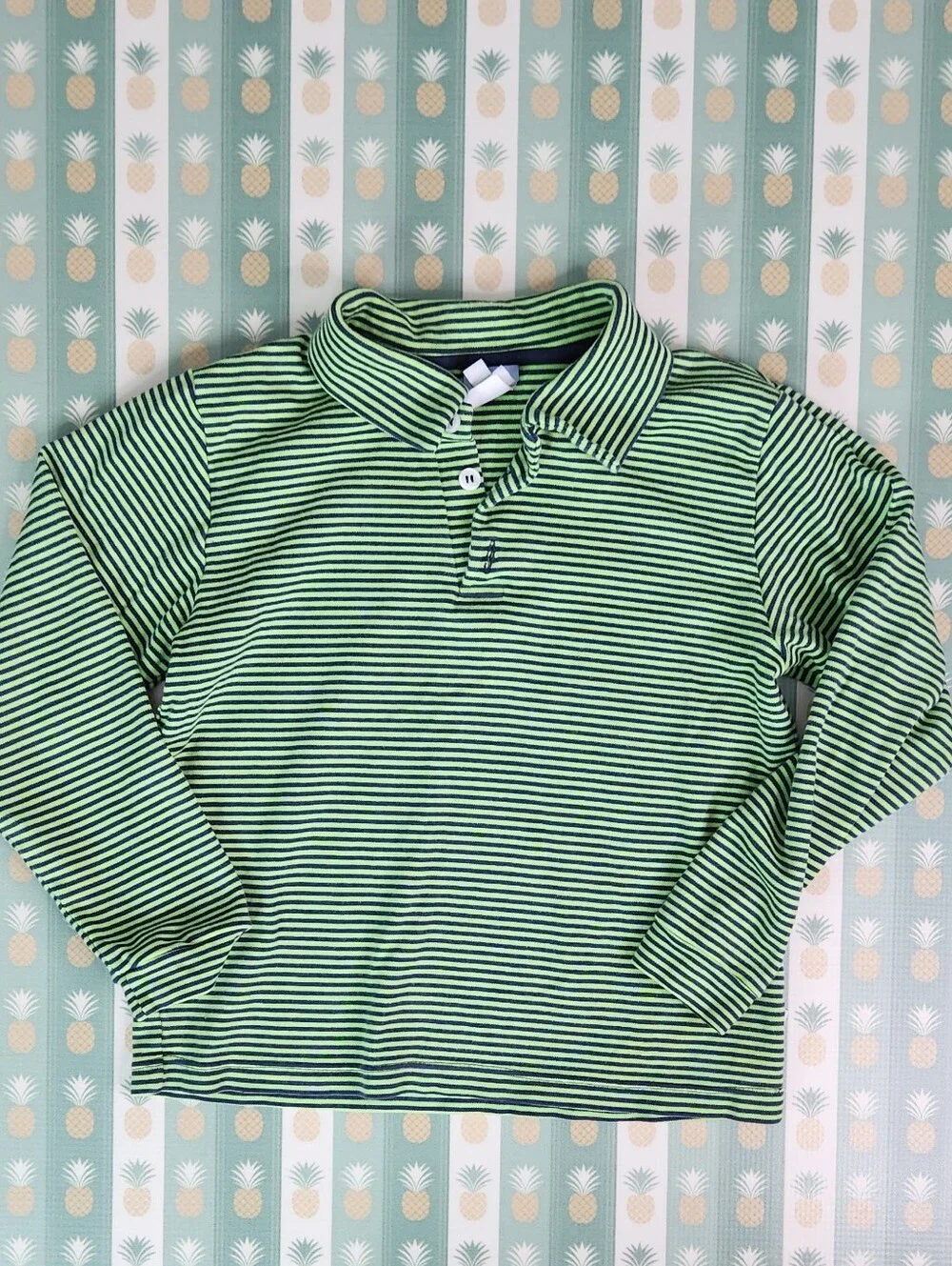 Bella Bliss Striped Green Long-Sleeve Polo Shirt